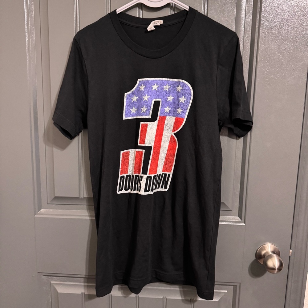 3 Doors Down Band 2024 US Tour T-Shirt with American Flag Design